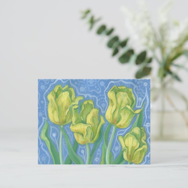 Postal Tulipanes amarillos, flores de primavera Arte flor (Anverso de pie)