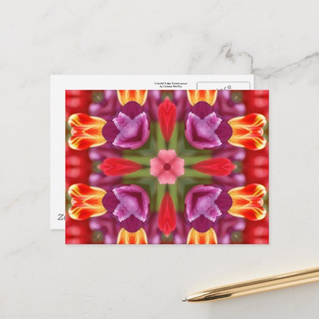 Postal Tulipanes coloridos Kaleidoscope (Anverso/Reverso In Situ)