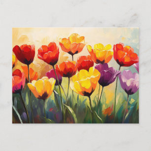 Postal Tulipanes de acuarela audaz en primavera
