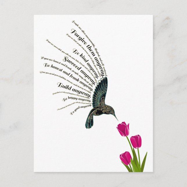 Postal Tulipanes de colibrí de oración inspiradora (Anverso)