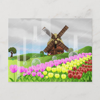 Postal Tulipanes de Holanda bajo la lluvia