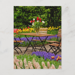 Postal Tulipanes de mesa en jardín, Jardines Keukenhof,