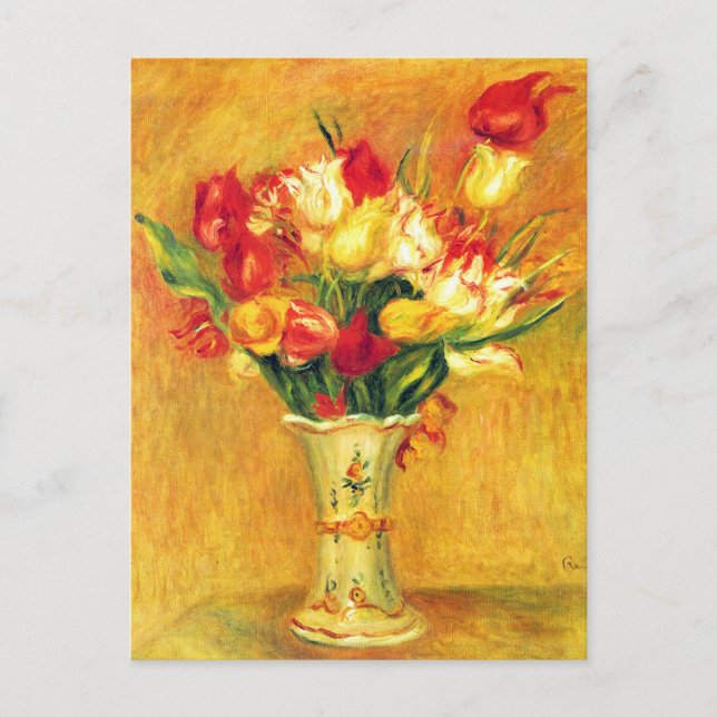 Postal Tulipanes de Pierre Renoir, arte del impresionismo (Anverso)