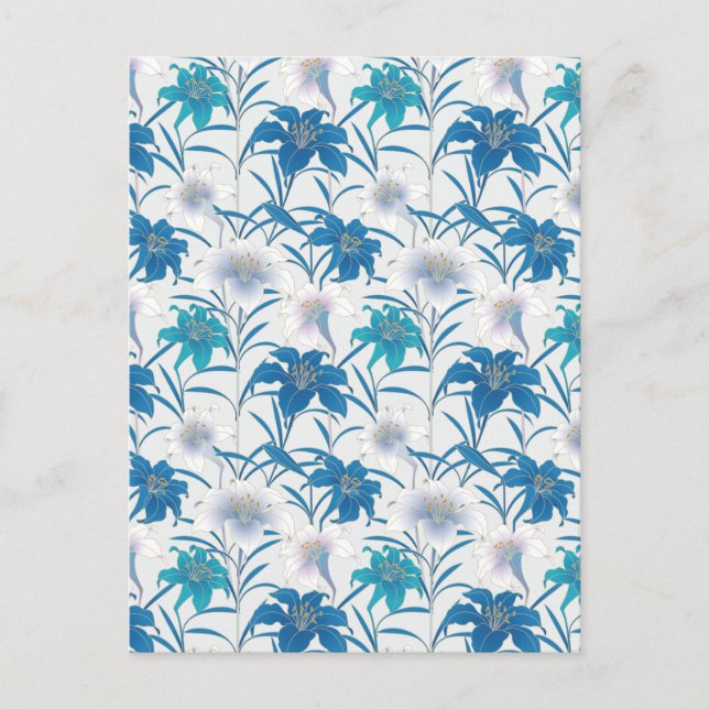 Postal Tulipanes de primavera Floral Lila Azul (Anverso)