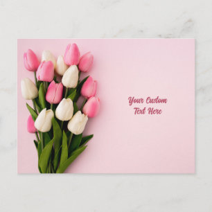 Postal Tulipanes de texto personalizado sobre rosa