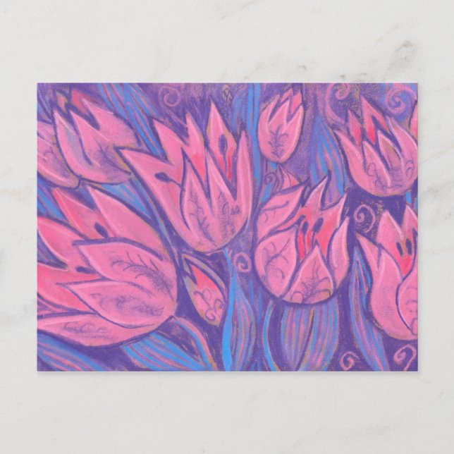 Postal Tulipanes Funky Primavera Flores Pintado Pastel Fl (Anverso)