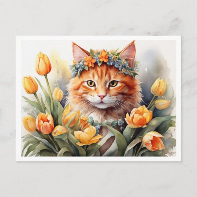 Postal Tulipanes Gatito Amarillo   (Anverso)