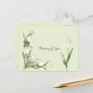 Postal Tulipanes Mariposa Verde Menta Blanco Pensando en 