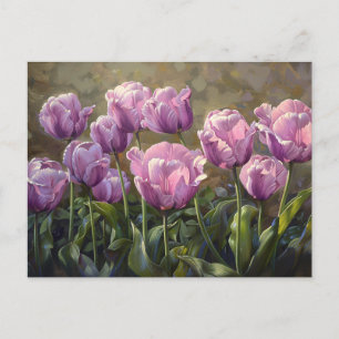 Postal Tulipanes morados Flores exuberantes pintura de ac