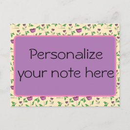 Postal Tulipanes morados sobre fondo amarillo