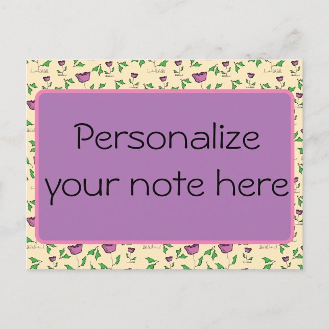 Postal Tulipanes morados sobre fondo amarillo (Anverso)