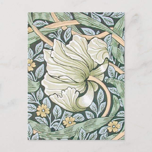 Postal Tulipanes Pimpernel Arte Botánico de William Morri (Anverso)