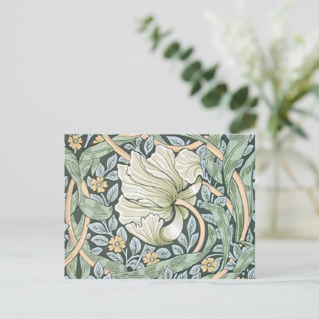 Postal Tulipanes Pimpernel Arte Botánico de William Morri (Anverso de pie)