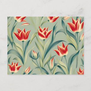 Postal Tulipanes rojos de flor verde sabio