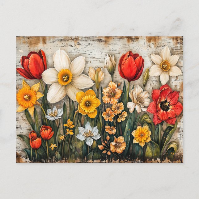 Postal Tulips and Daffodils with Rustic Charm (Anverso)