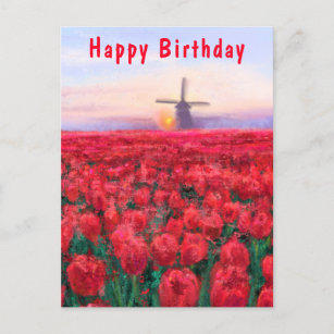 Postal Tulips Field Spring en Holanda - Feliz cumpleaños