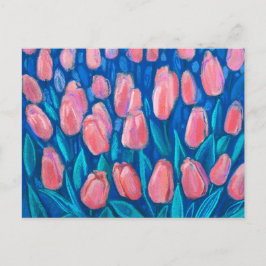 Postal Tulips Field, Spring Flowers Floral Art Red Blue