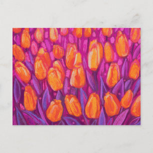 Postal Tulips Field, Spring Flowers Naranja Floral Purple