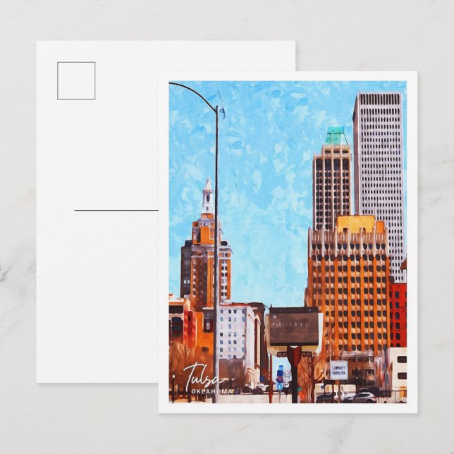 Postal Tulsa Oklahoma, hermosa ciudad de pintura al petró (Anverso / Reverso)