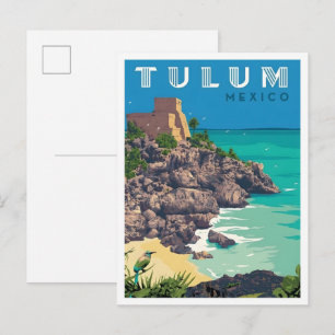 Postal Tulum México Arte Vintage de Viajes