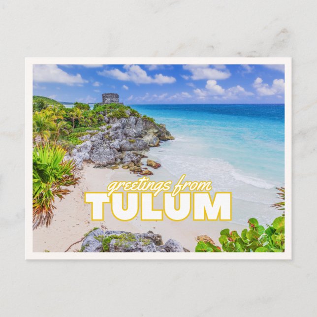 Postal Tulum México Cancún Ruinas Playa Tropical Vintage (Anverso)