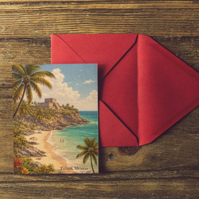 Postal Tulum México Destino de Playa Retro (Tulum Mexico Retro Beach Destination Postcard
)