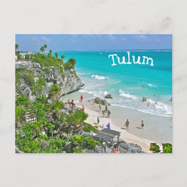 Postal TULUM (México) RUINAS SOBRE LA PLAYA Y EL CARIBE (Anverso)