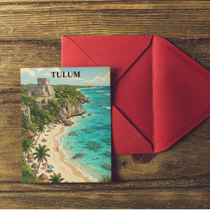 Postal Tulum México Vacaciones Coloridas Viaje Retro