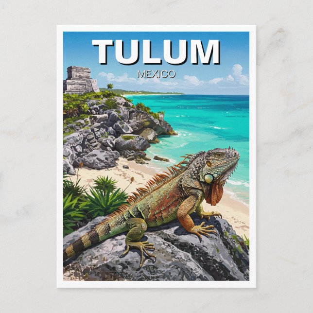 Postal Tulum Mexico Viaja Iguana (Anverso)