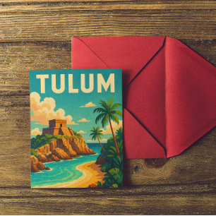 Postal Tulum Mexico Vintage Travel Art