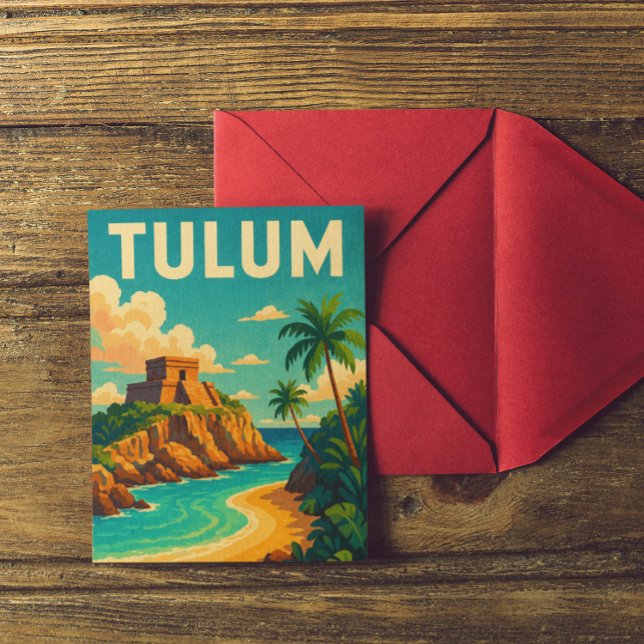 Postal Tulum Mexico Vintage Travel Art (Vintage Tulum Mexico Travel Postcard)