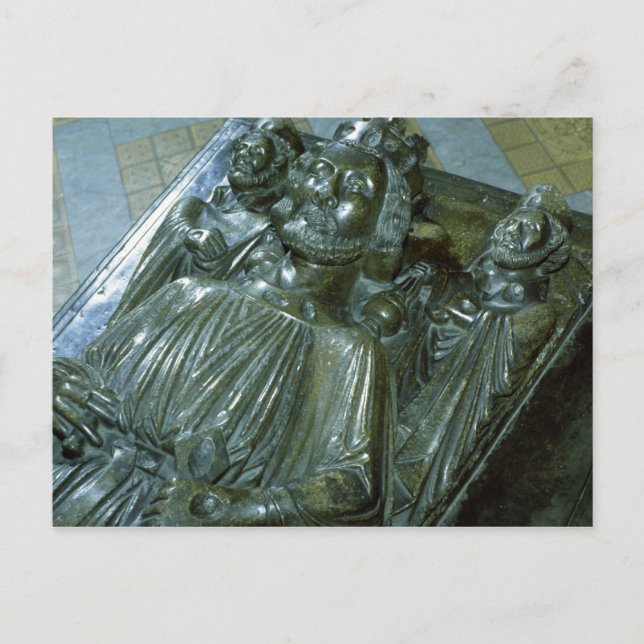 Postal Tumba del Rey Juan con dos figuras en miniatura (Anverso)