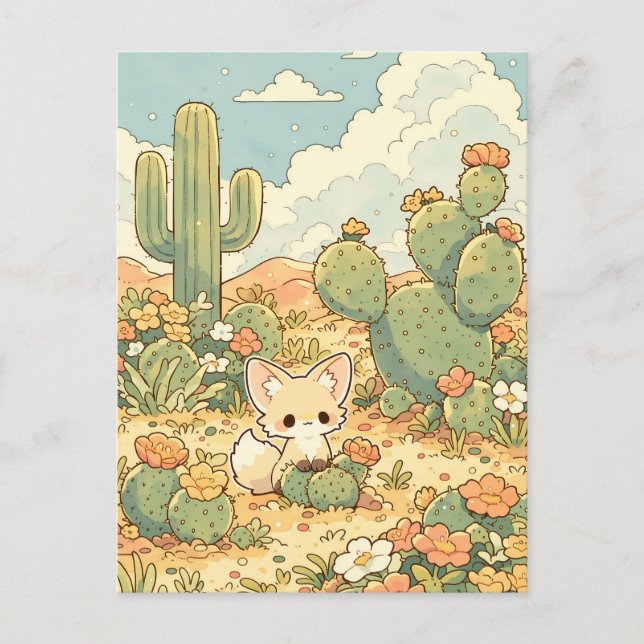 Postal Tuna en Flor Kawaii Zorro Fennec (Anverso)