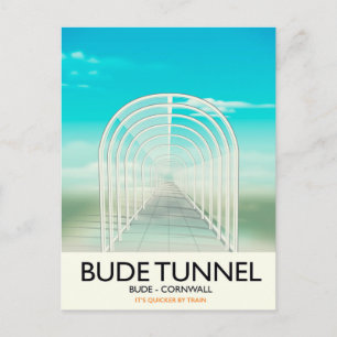 Postal Túnel Bude, afiche de viaje parodia de Cornwall
