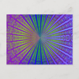 Postal Túnel Fractal Azul Lime Verde Púrpura Abstrato