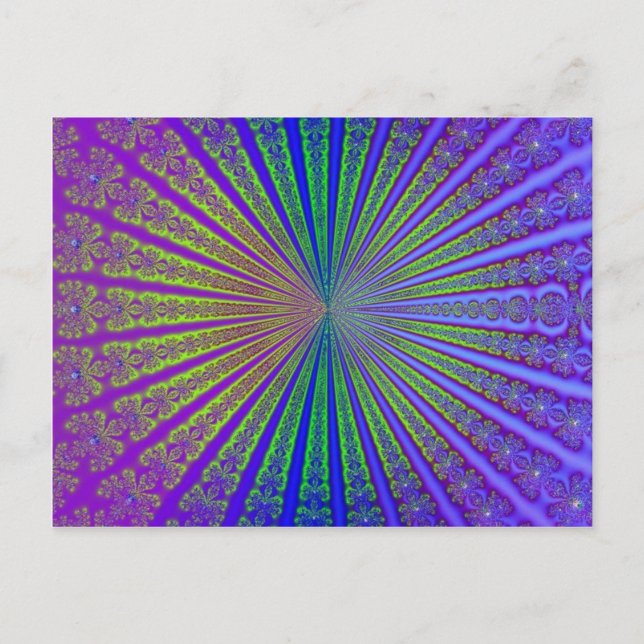 Postal Túnel Fractal Azul Lime Verde Púrpura Abstrato (Anverso)