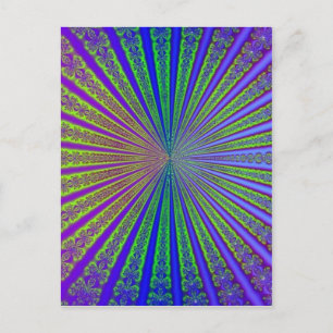 Postal Túnel Fractal Azul Lime Verde Púrpura Abstrato