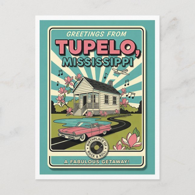 Postal Tupelo, MS Retro Travel (Anverso)