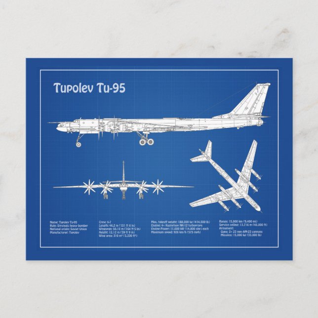 Postal Tupolev Tu-95 - Planes de Planes de Plano Azul de  (Anverso)