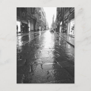 Postal Turín Italia, calle mojada por la noche