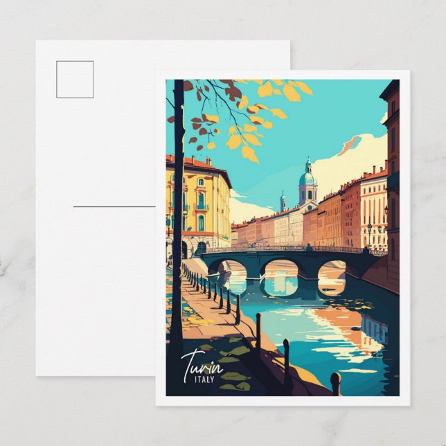 Postal Turín Italia Ilustracion de Viajes Vintage (Anverso / Reverso)