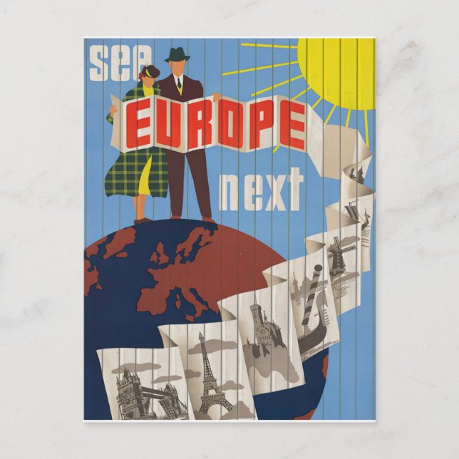 Postal Turismo de Viaje Retro Europa (Anverso)