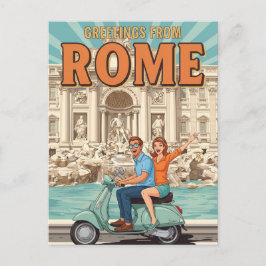 Postal Turistas en Vespa en Roma Italia Postcard