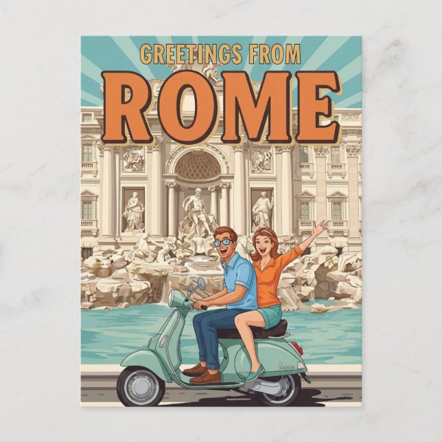 Postal Turistas en Vespa en Roma Italia Postcard (Anverso)