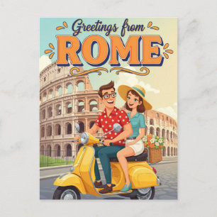 Postal Turistas en Vespa en Roma Italia Postcard