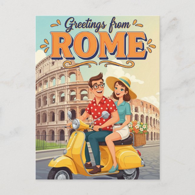 Postal Turistas en Vespa en Roma Italia Postcard (Anverso)