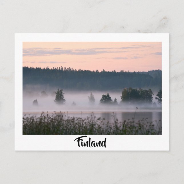 Postal turística de Finlandia en un lago de niebla (Anverso)