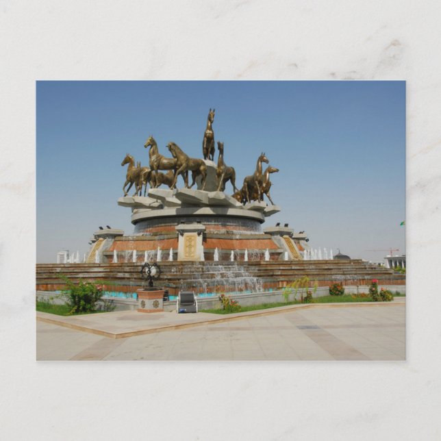 Postal Turkmenistán - Asjabad - Fuente de caballos (Anverso)