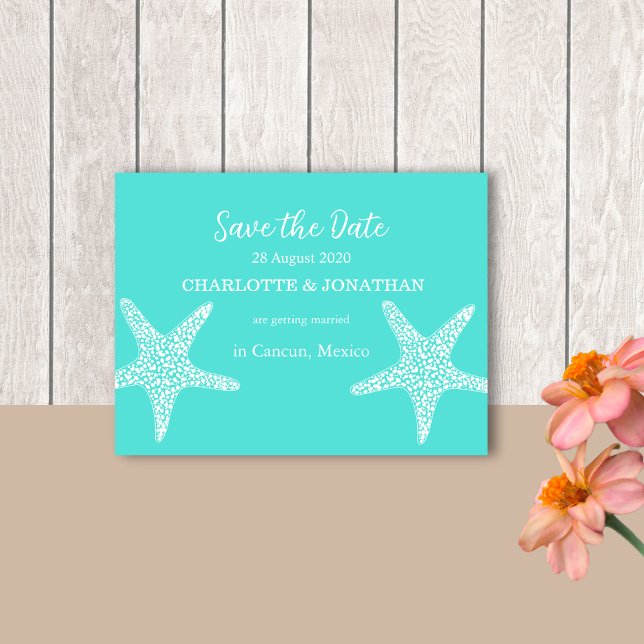 Postal Turqoise Modern Tropical Starfish Beach Wedding (Subido por el creador)