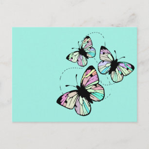 Postal turquesa con mariposas